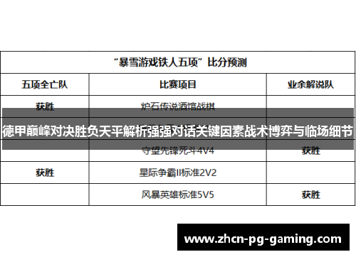 德甲巅峰对决胜负天平解析强强对话关键因素战术博弈与临场细节 德甲巅峰对决胜负天平解析强强对话关键因素战术博弈与临场细节